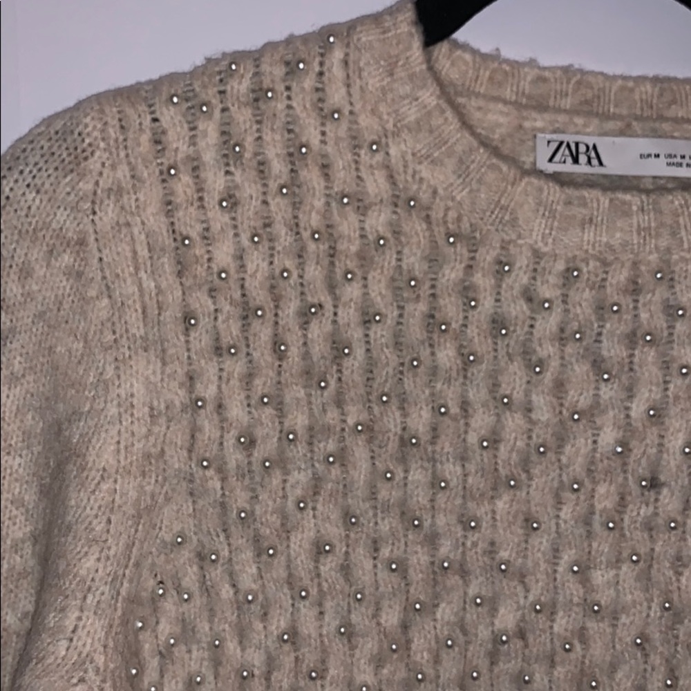 ZARA Beige Pearl Front Sweater
